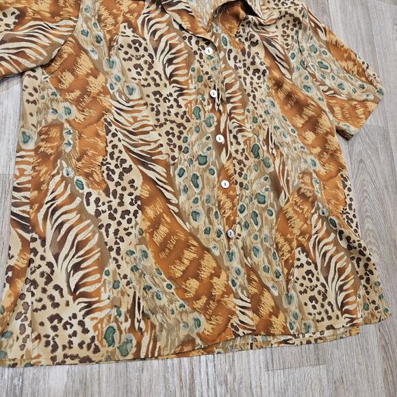 Vtg Impressions Leopard Cheetah Print Blouse Womens S Oversized Y2K 90s Boho - Picture 4 of 9